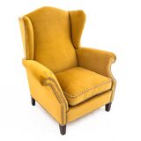 Yellow Wingback armchair, Scandinavia, 1940s