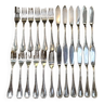 Set of 12 knives and 12 fish forks in silver metal from Christofle, Ruban model