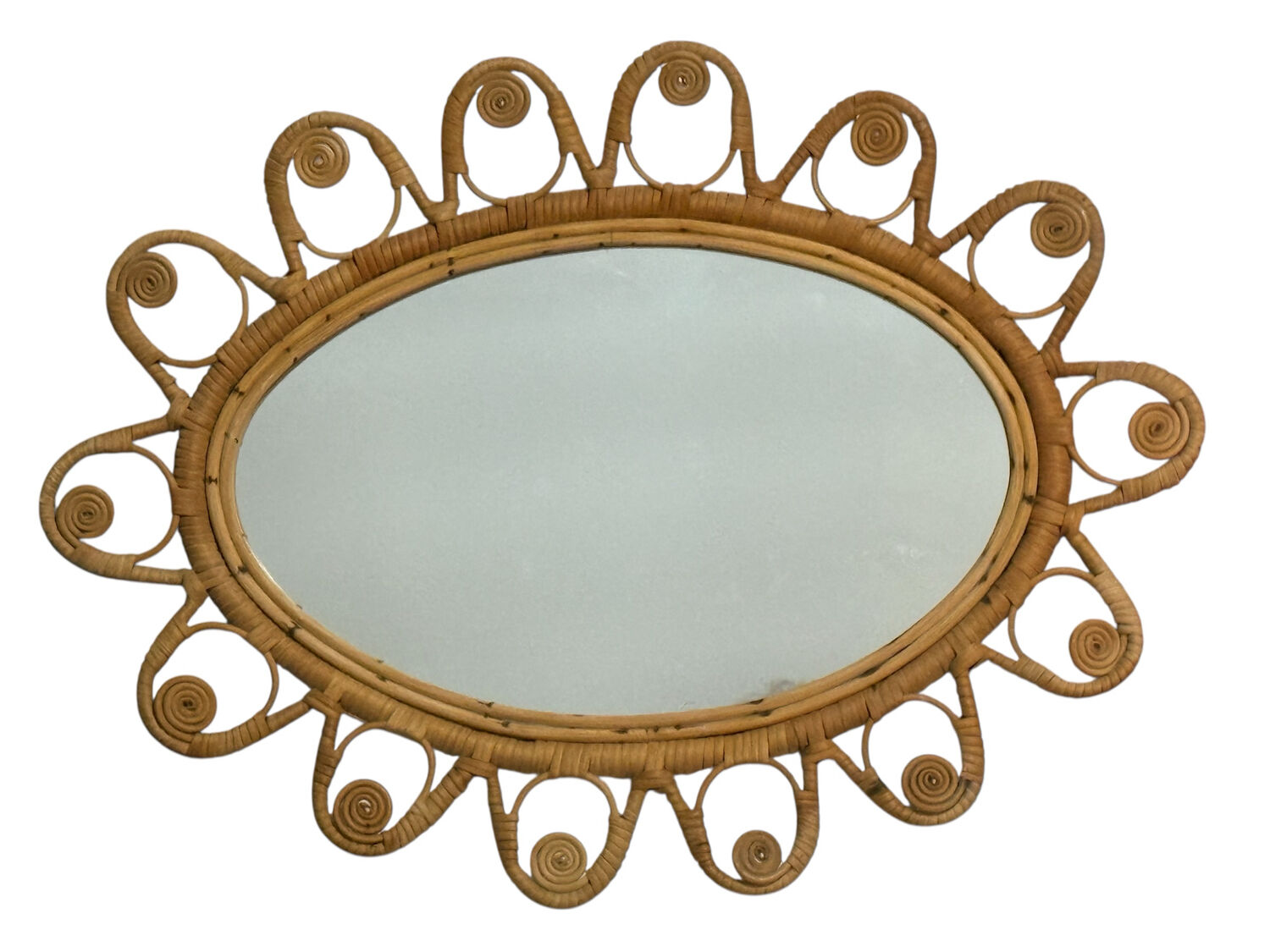 Oval rattan mirror from the 1950s France