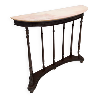 Neoclassical style turned beech console table with a demilune marble top, italy