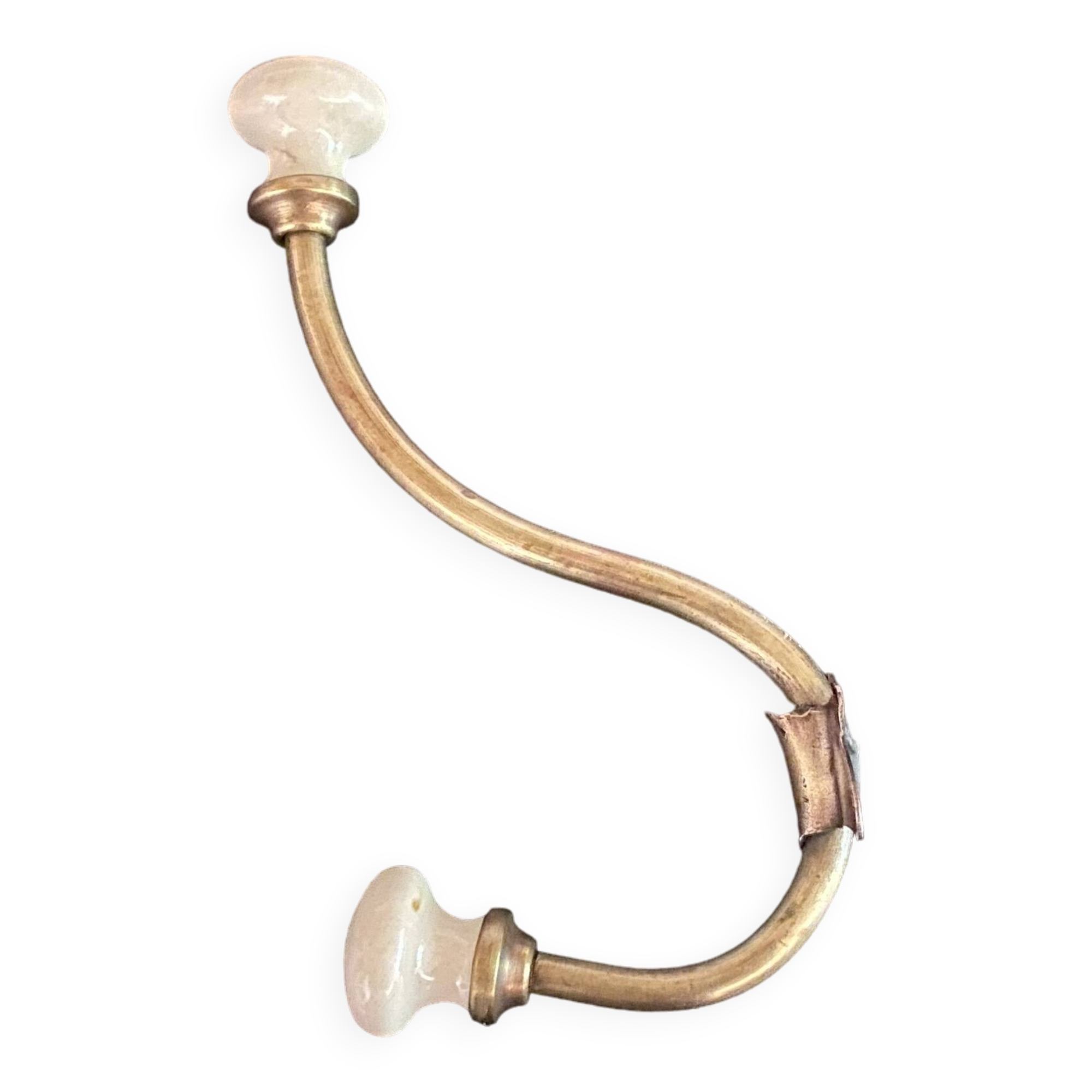 Double coat hook, brass and ceramic