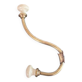 Double coat hook, brass and ceramic