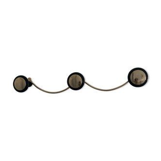 Vintage coat rack gold black 3 hooks, 1960