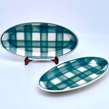 Vintage beige and green checkered service