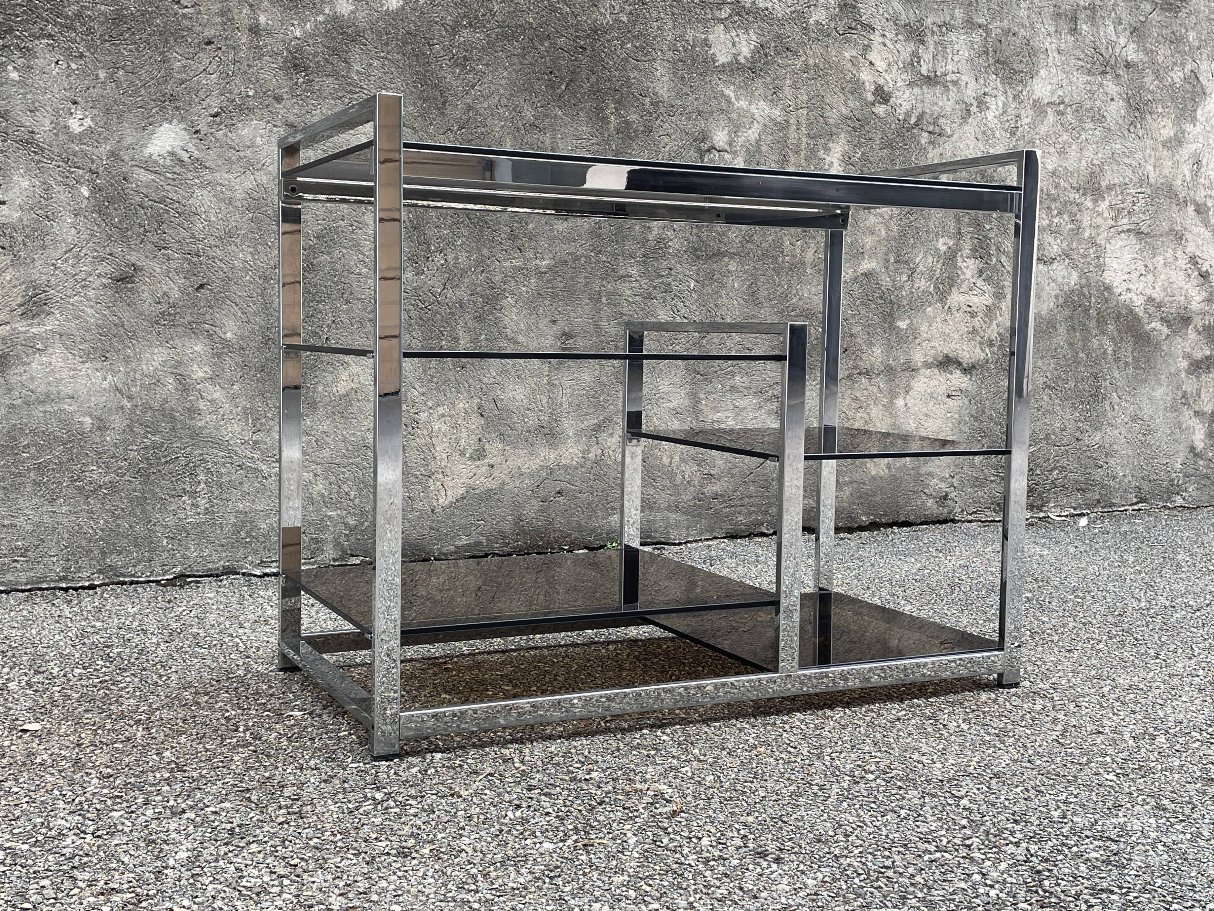 Console en métal chromé et verre fumé, 1970s
