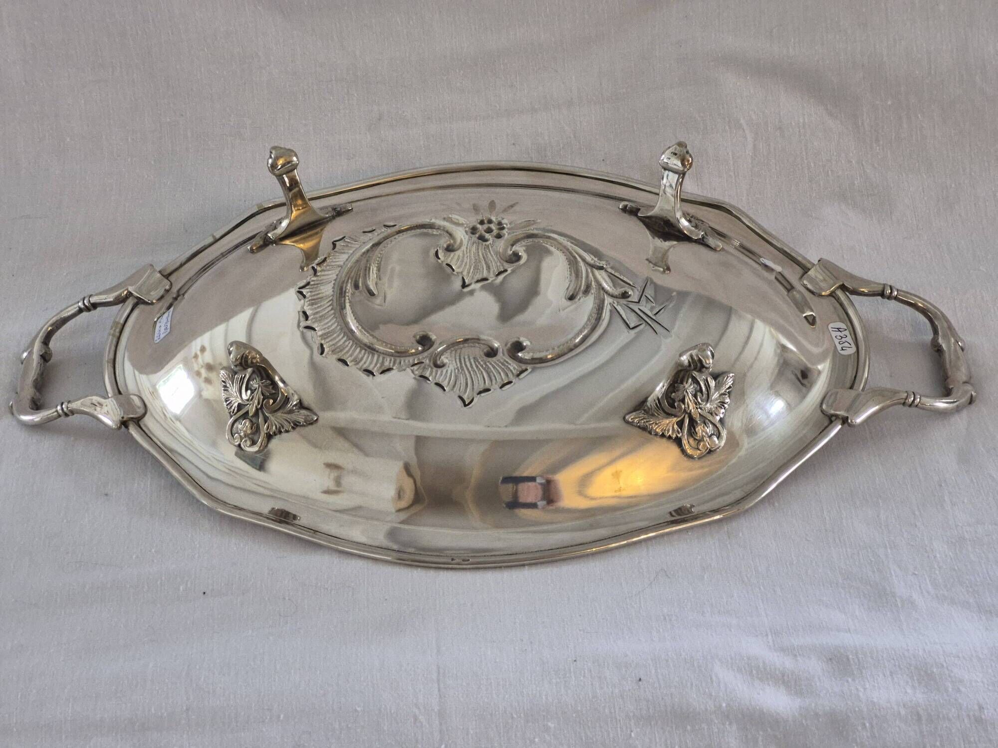 Large silver-plated metal basket Roux-Marquiand – Superb rococo decoration –