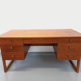 Double-sided executive desk sled legs vintage Scandinavian style in teak from the 60s