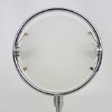 Pair of Italian Fontana Arte Nobi wall lights in chrome metal and satin glass.