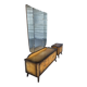 Vintage Scandinavian style dressing table with triptych mirror and bedside table.