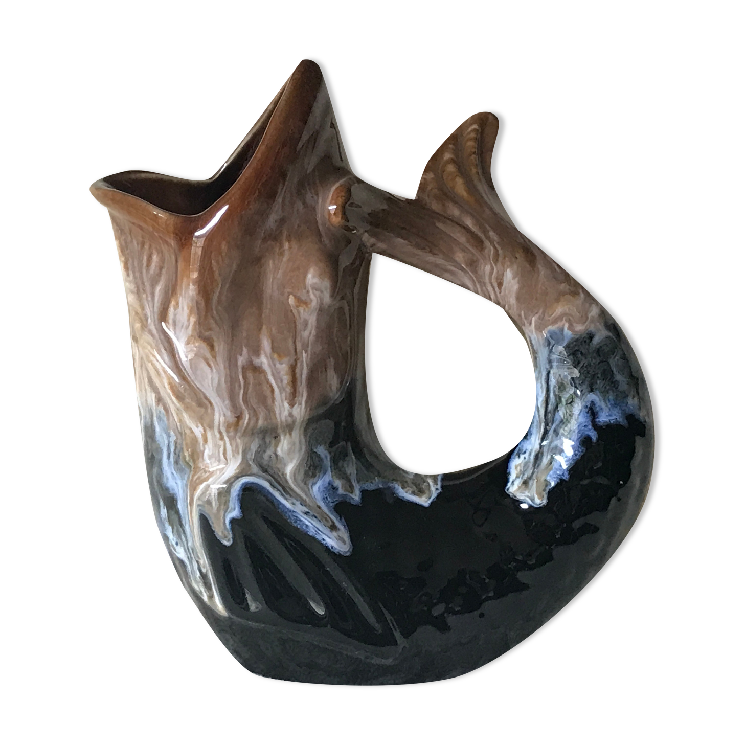 Pitcher, Zoomorphic jug depicting a fish, Grès Flammés du Morvan Petit Massé