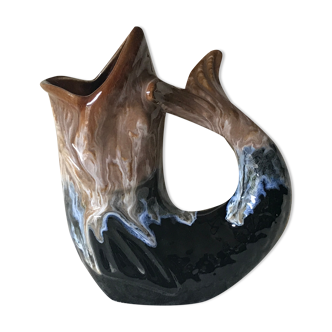 Pitcher, Zoomorphic jug depicting a fish, Grès Flammés du Morvan Petit Massé