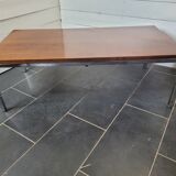 Coffee table chrome base top in teak of the 70s