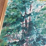 Oil on canvas painting Normande R.Oswald 1960 gilded wood frame