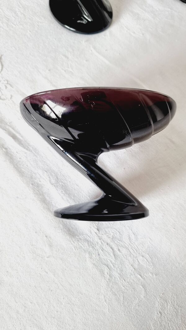 Ensemble de 4 verres à dessert « Zig-Zag » en cristal améthyste Art Déco ta