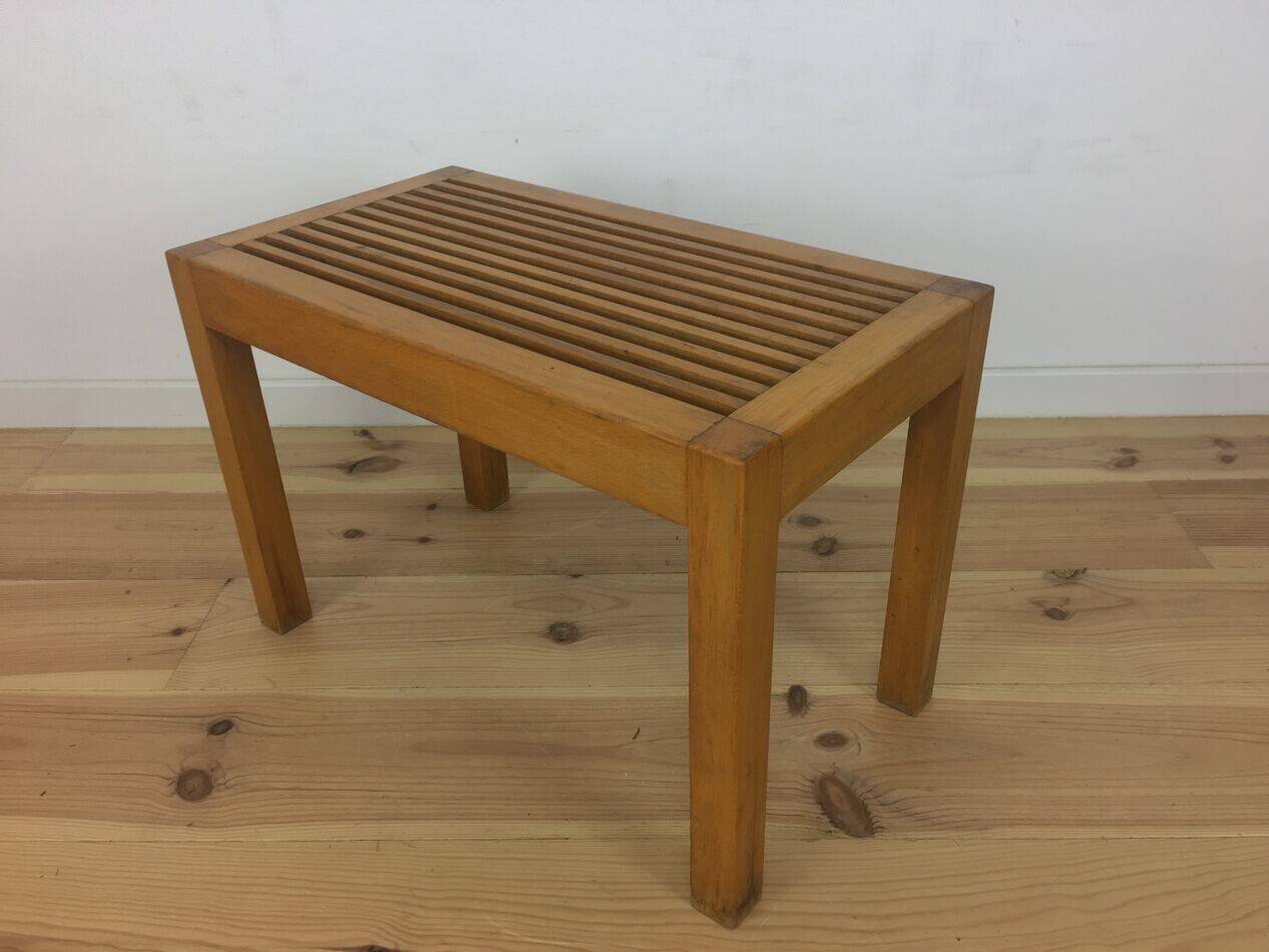 Tabouret moderniste à lattes de bois, années 50, banc