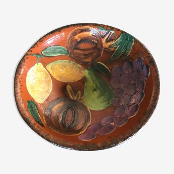 Old fruit cup terracotta decoration of fruit paint 31,5 cm