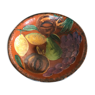 Old fruit cup terracotta decoration of fruit paint 31,5 cm