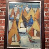 Huile sur toile représentant des bateaux en mer