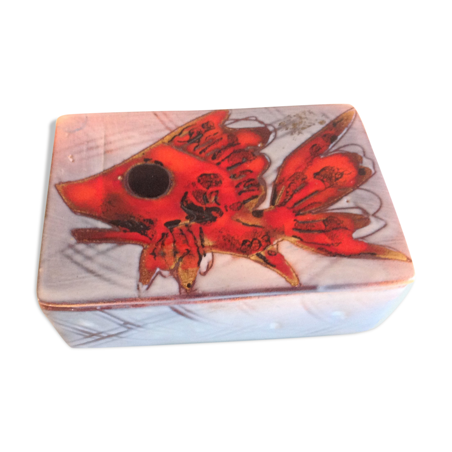Box in red and gray ceramic of Vallauris / vintage years 60-70
