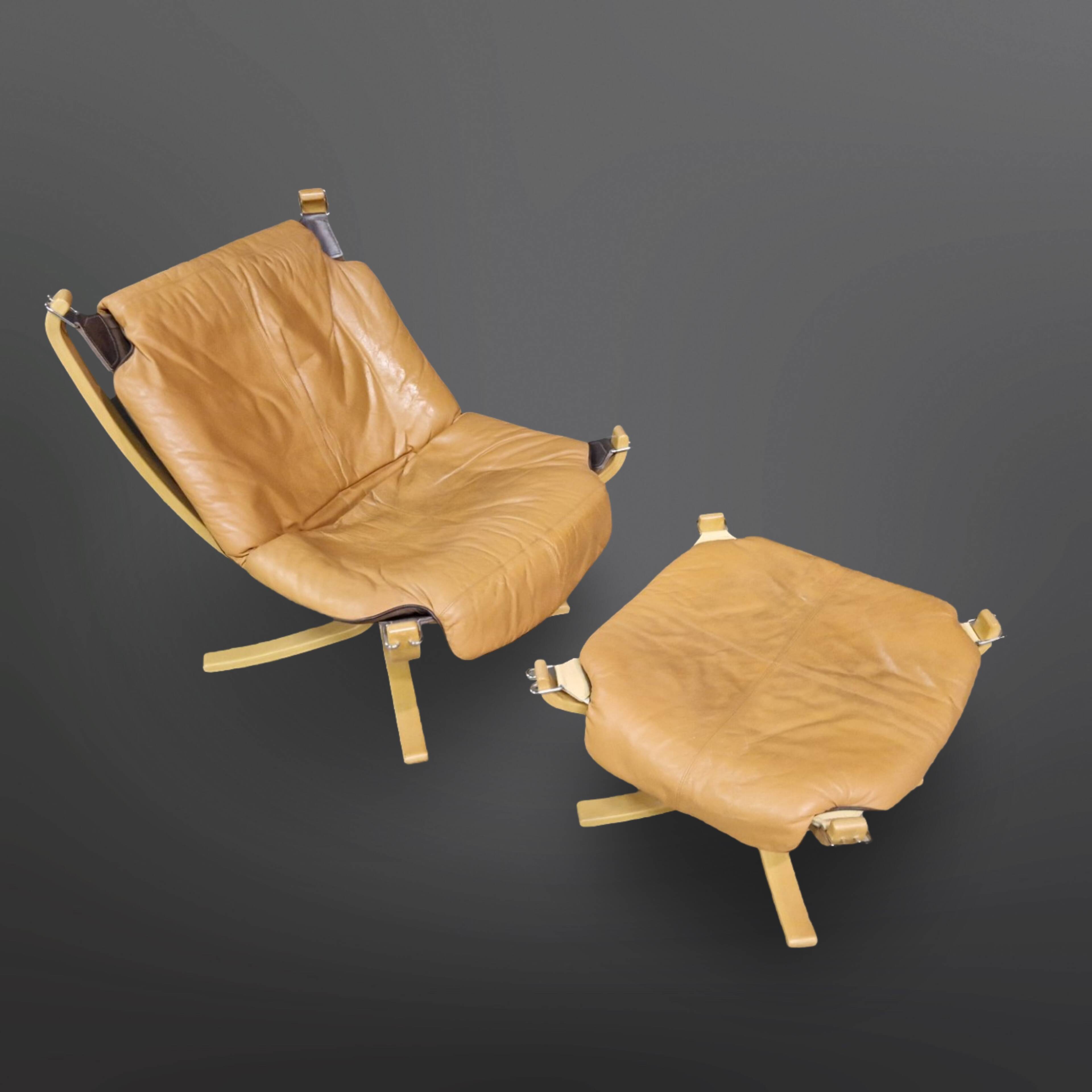 Fauteuil lounge et ottoman Falcon de Sigurd Ressel pour Vatne, Norvège 1970