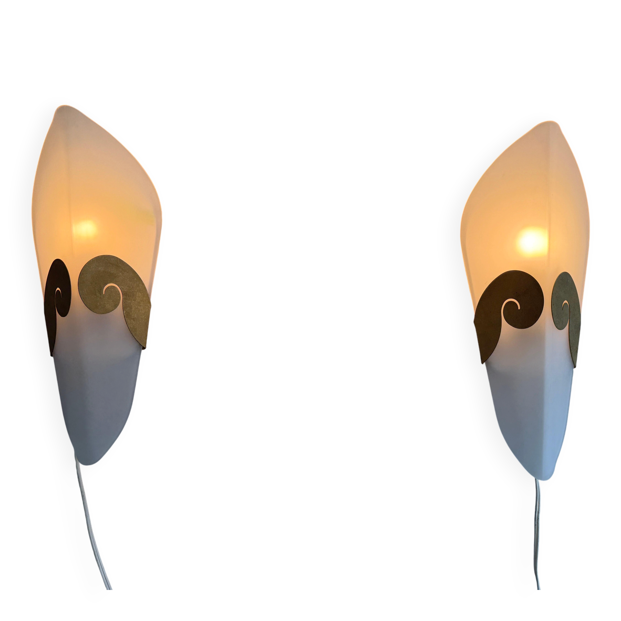 Pair of glass and metal wall lights AGE, 1980s, Italy