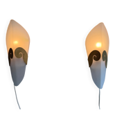 Pair of glass and metal wall lights AGE, 1980s, Italy