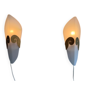 Pair of glass and metal wall lights AGE, 1980s, Italy