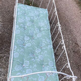 19th century wrought iron baby bed convertible into a bench + wool mattress