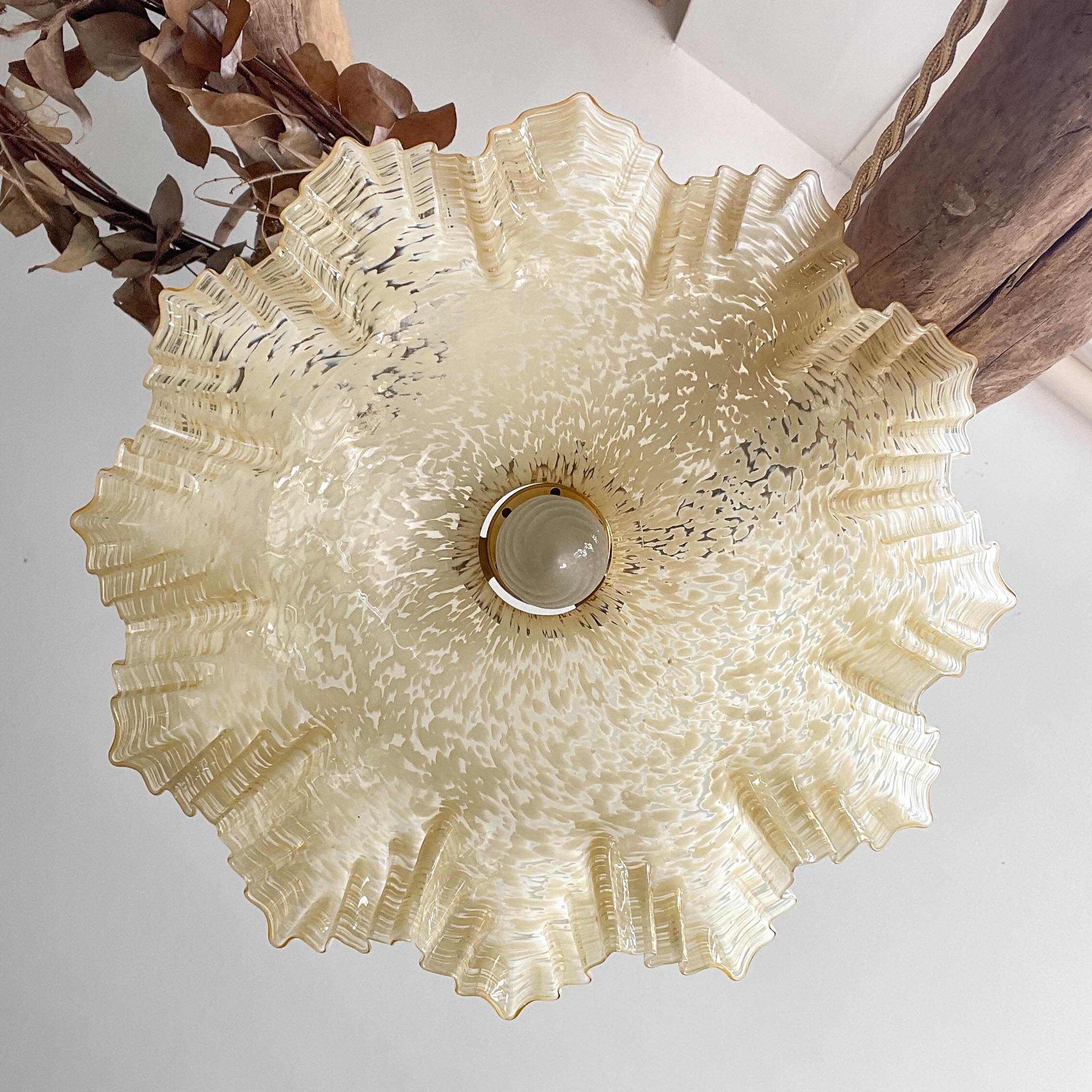 Vintage yellow pleated clichy glass portable lamp