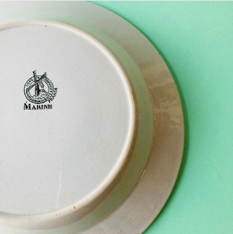 LARGE HOLLOW DISH MOULINS DES LOUPS AND HAMAGE MARINE PATTERN IN CERAMIC-RETRO-KITCHEN-VINTAGE