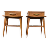 Paire de tables de chevets pieds compas, années 50