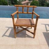 Complete Rattan and Ceramic Dining Room Set Attributed to Audoux Minnet, 1960s