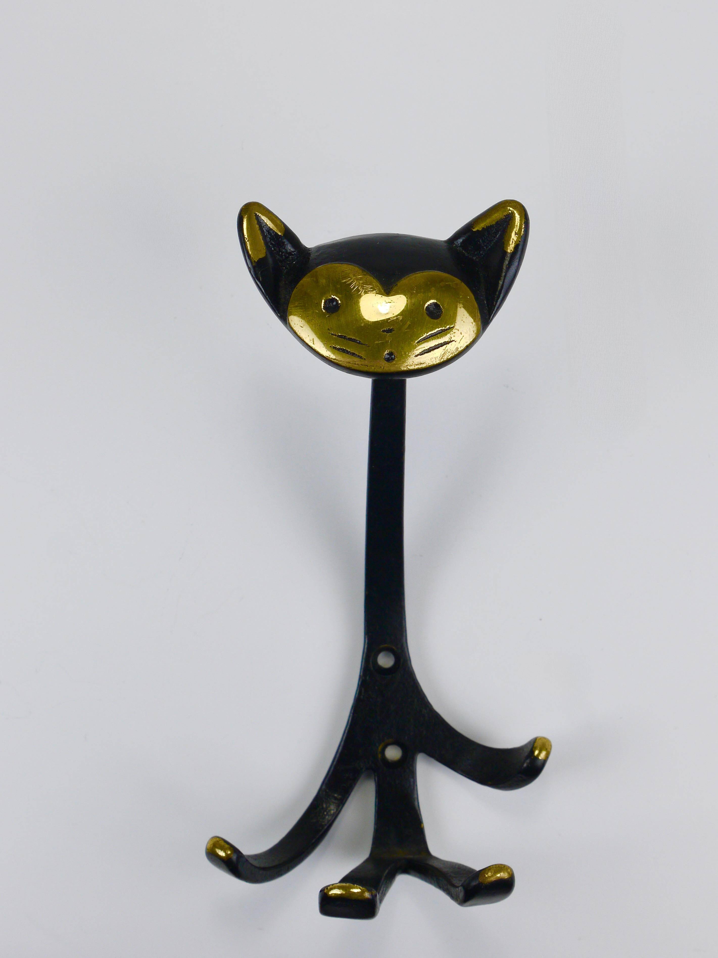 Animal wall hook in brass by Walter Bosse, Cat Zoo by Herta Baller, Austria, 1950s.