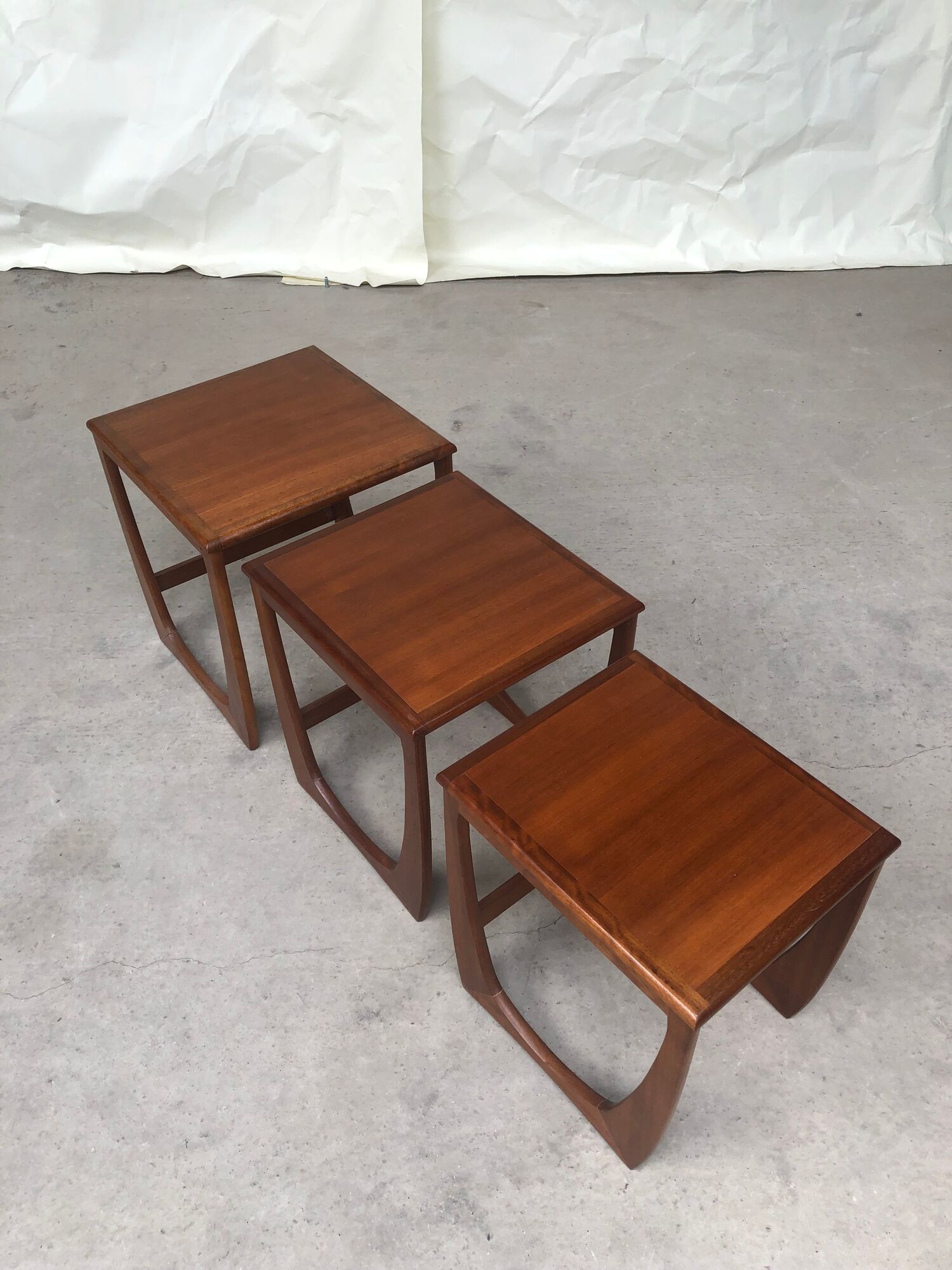 Vtg Mid Century Quadrille Teak Sunelm Nest Of Tables Side Coffee Table Danish