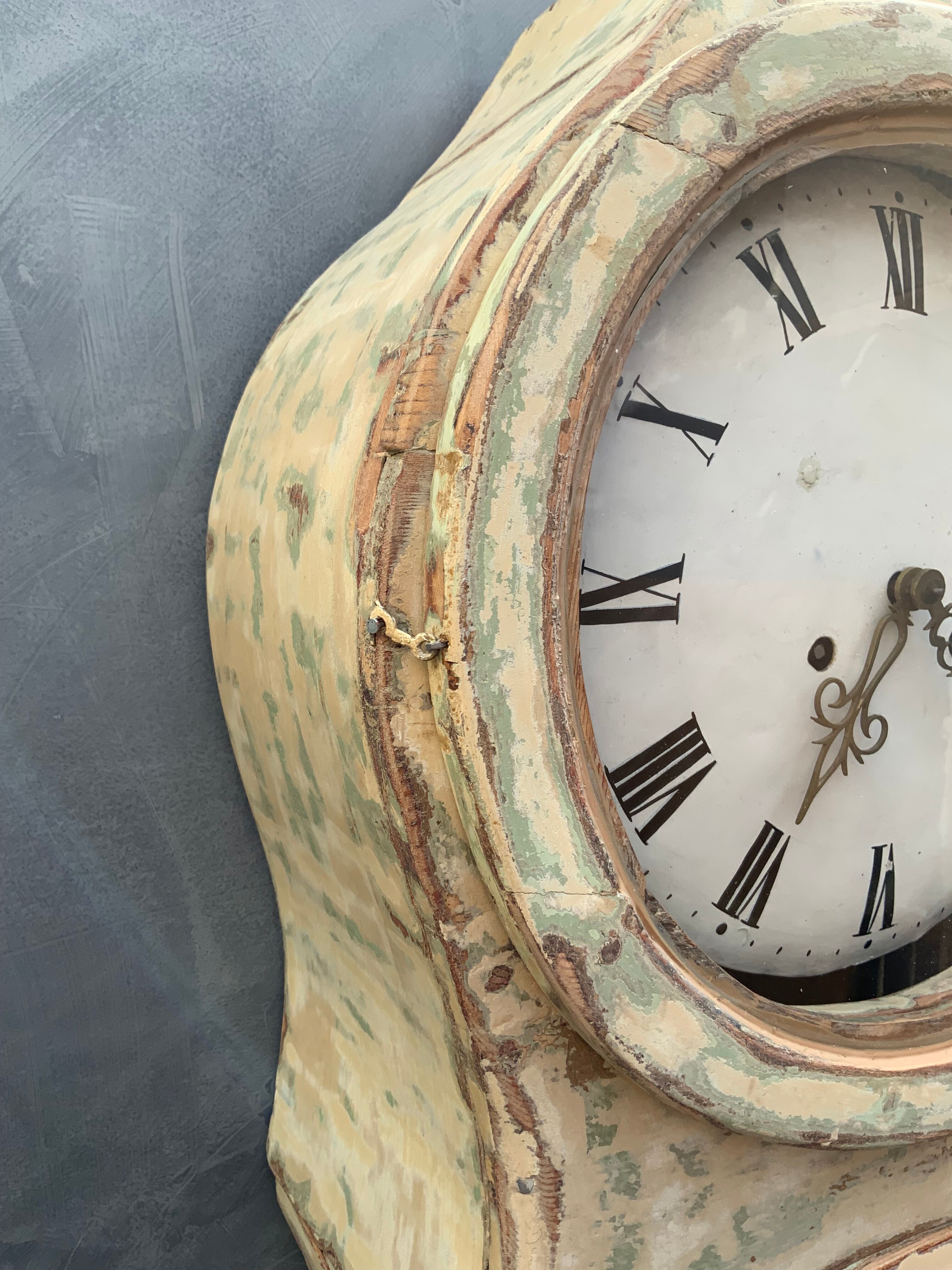 Antique mora clock long case, mint colour wood case 1800s