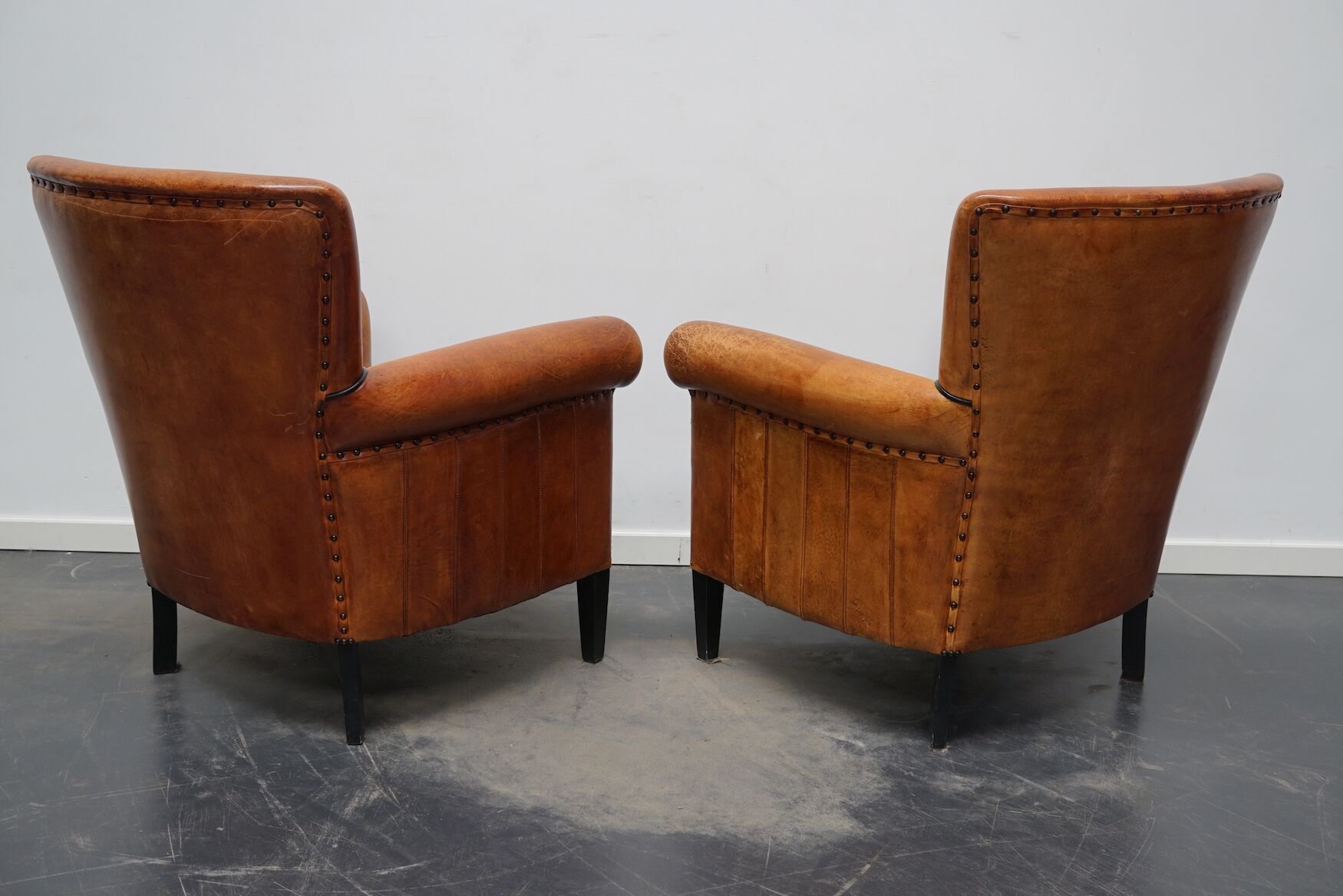 Fauteuil club en cuir vintage hollandais de couleur cognac, ensemble de 2