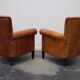 Fauteuil club en cuir vintage hollandais de couleur cognac, ensemble de 2