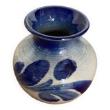 Ancien vase alsace anne ehret grès gris bleu décor fleurs vintage