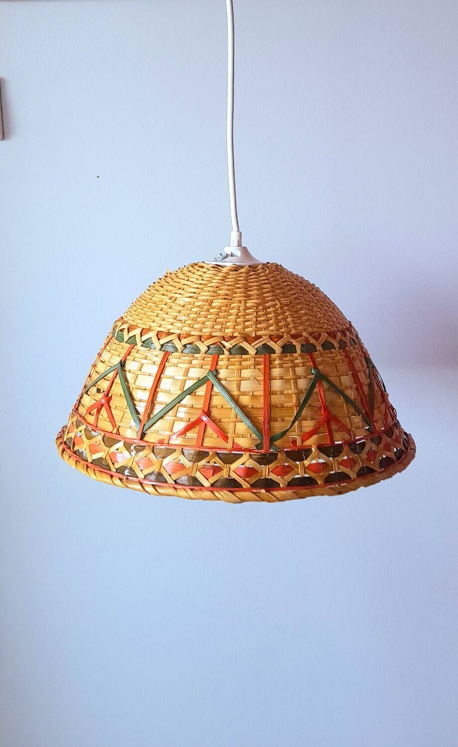 Woven wicker pendant light, 1970s.