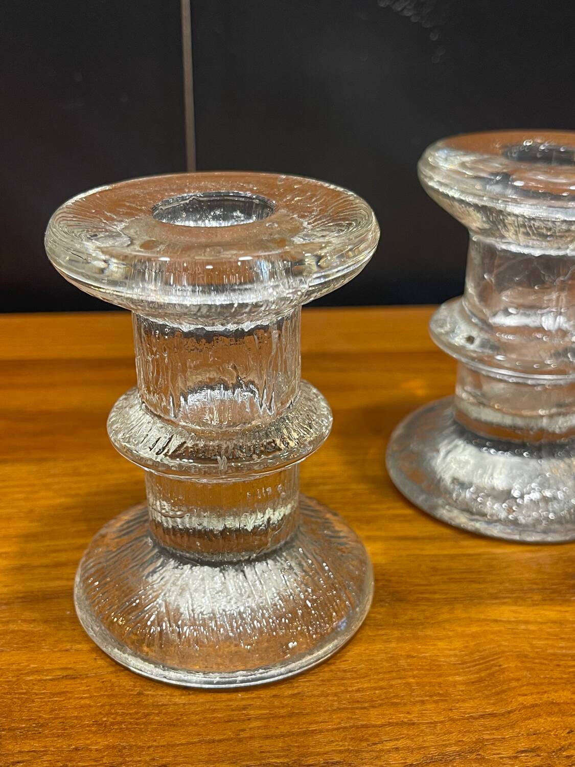 Pair of Festivo crystal candle holders by Timo Sarpaneva 1960
