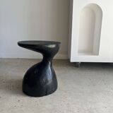 Solid wood (monoxyl) side table, organic shape, black color