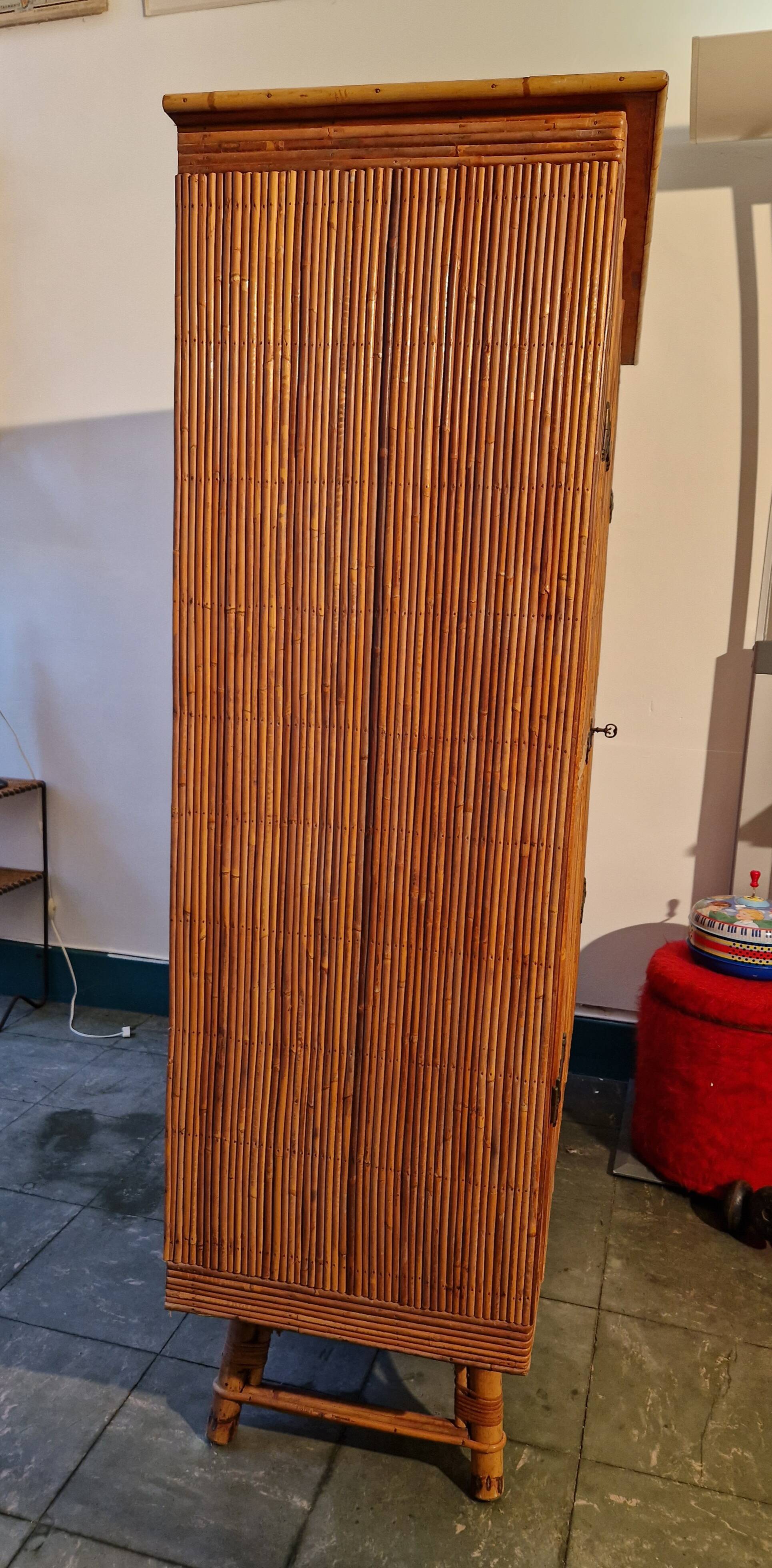 Wicker rattan bamboo wardrobe 1950 1960