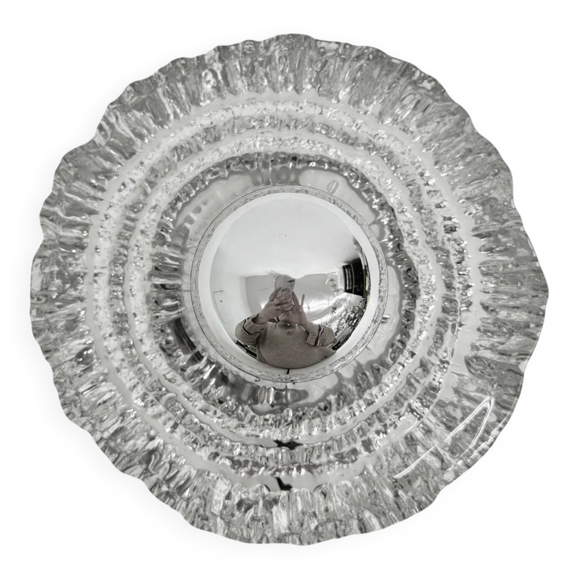 Thick structured ice glass wall light flush mount by Peill & Putzler, 1970s