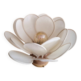 Flower table lamp made of rattan and ivory flannel petals
