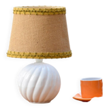 Porcelain bedside lamp with burlap shade