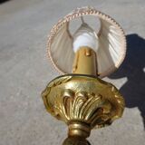 Bronze wall sconces, silk shades, pair