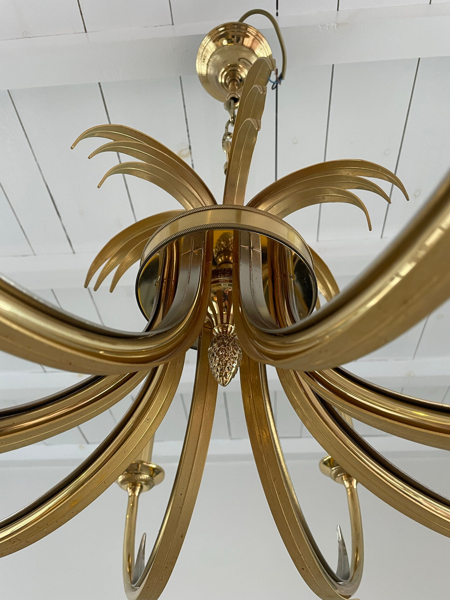 Brass and chrome pineapple chandelier, 1970s