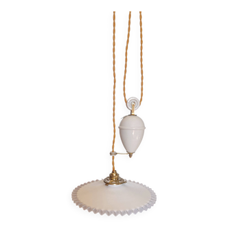 Suspension rises and falls - Opaline and fluted glass - 1930