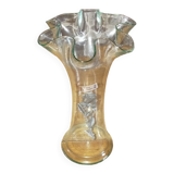 Glass vase with pewter floral decor