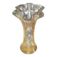 Vase en verre décor floral étain